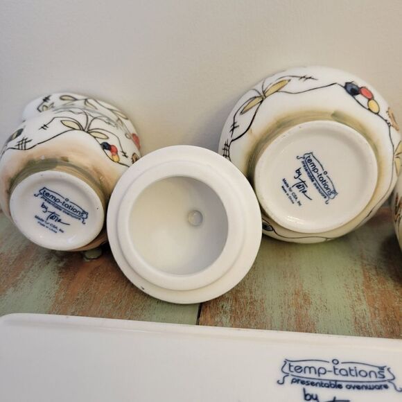 Temptations By Tara Birds Palm Cracker Tray Salt and Pepper Cream & Sugar Set - Picture 11 of 16